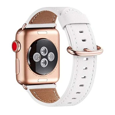 Abbildung von WFEAGL Kompatibel für Apple Watch Armband 40mm 41mm 38mm,Lederband Ersatzband Herren Damen iWatch Series 10/9/8/7/6/5/4/3/2/1,SE(38mm 41mm, Weiße+Roségold Adapter)