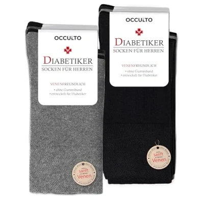 Abbildung von Occulto 10 Paar Diabetikersocken für Herren ohne Naht Gummibund aus Baumwolle 4 Schwarz 3 Dunkelgrau Hellgrau 39 42