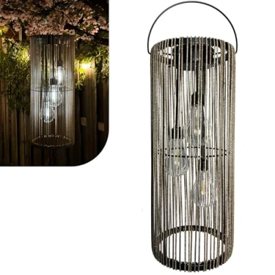 Abbildung von Gadgy Solarlanterne für Außen Rattan Optik Hängend oder Tischlampe Solarlampen Deko Solarleuchte Terrasse Balkon Outdoor Gartendeko LED Tischleuchte