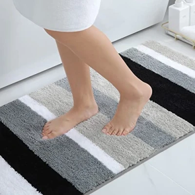 Abbildung von Homaxy rutschfest Badezimmerteppich Weich Hochflor Mikrofaser Badematte Saugfähige Badteppiche Waschbar Badvorleger 60 x 120 cm, Schwarz/Grau