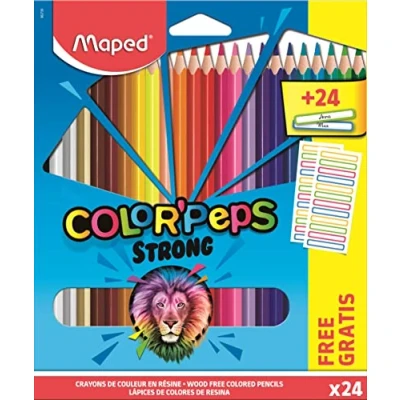 Abbildung von Maped 862726 ergonomische Drei Kant Buntstifte, Farbstifte COLOR&#039;PEPS STRONG x24 Stifte + Namenssticker