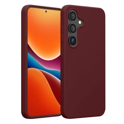 Abbildung von kwmobile Schutzhülle kompatibel mit Samsung Galaxy S25 Hülle Silikon Handy Case Handyhülle für weiche Oberfläche kabelloses Laden Bordeaux Violett