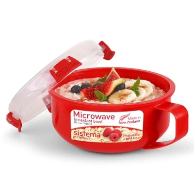 Abbildung von Sistema Microwave Frühstücksschale 850 ml Runder mikrowellenfeste Frischhaltedose mit Deckel BPA frei rot