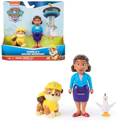 Abbildung von PAW PATROL Hero Pups Actionfiguren Set mit 1 Rubble Hundefigur, Bürgermeisterin Gutherz Figur und Henrietta Hühner Figur, Spielzeug geeignet für Kinder ab 3 Jahren