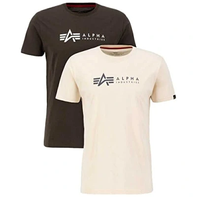 Abbildung von Alpha Industries Label 2 PACK Tshirt print, Herren, Größe: Small, Black olive/jet stream white
