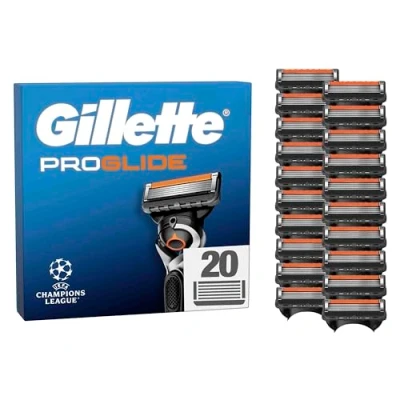Abbildung von Gillette Fusion5 Proglide 20 Ersatzklingen mit 2x Gleitstreifen vor und nach den Klingen neuer EverGlide für unglaubliche Gründlichkeit Komfort
