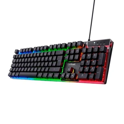 Abbildung von Trust Gaming GXT 835 Azor Tastatur mit Beleuchtung Deutsches QWERTZ Layout, Tastaturlayout in Originalgröße, 3 LED Farbmodi, Anti Ghosting, 12 Multimedia Funktionstasten, PC/Laptop