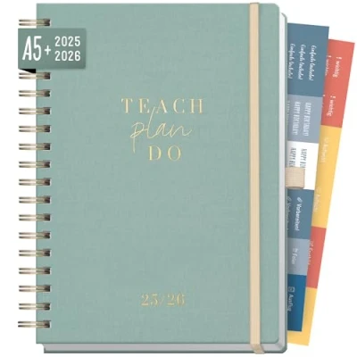 Abbildung von Häfft® Lehrer Planer 2025/2026 A5 + Deluxe &quot;Green Canvas&quot; Hardcover Lehrerkalender, Schuljahresplaner mit Spiralbindung, Schulplaner nachhaltig &amp; klimafreundlich