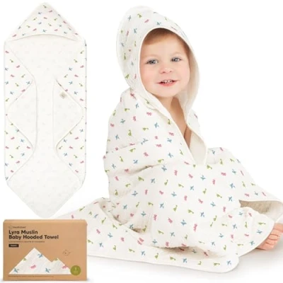 Abbildung von KeaBabies Musselin Babyhandtuch mit Kapuze für Mädchen, Jungen Bio 100% Baumwolle Kapuzenhandtuch Baby Neugeborene, Kleinkinder, Weiche absorbierende große Handtuch (Roarsome)