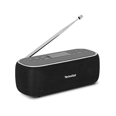 Abbildung von TechniSat VIOLA BT 1 tragbarer Bluetooth Lautsprecher mit DAB+ Digitalradio (UKW, DAB, Uhr, Wecktimer, Favoritenspeicher, LCD, Freisprechfunktion, AUX in, Akku, USB C ladekabel, 6W) schwarz/grau