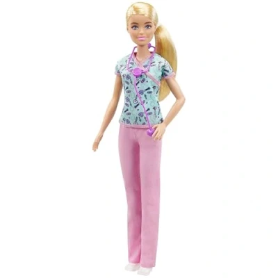 Abbildung von Barbie GTW39 Krankenschwester Puppe (ca. 30 cm) mit Oberteil Aufdruck und Pinker Hose, weißen Schuhen Stethoskop, tolles Spielzeug Geschenk für Kinder ab 3 Jahren