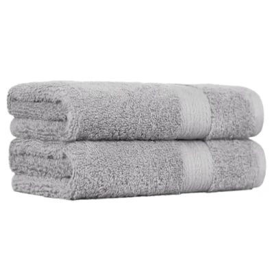 Abbildung von Amazon Basics 2 Handtücher für Badezimmer, farbecht, 100 % Baumwolle, weich, saugfähige Händehandtuch, 50 x cm, Grau, Stück