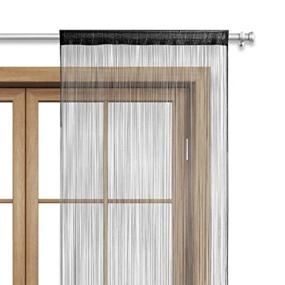 Abbildung von wometo Fadenvorhang Türvorhang Fäden 90x245 cm schwarz Stangendurchzug oekoTex kürzbar waschbar Uni einfarbig in vielen bunten Farben