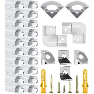 Abbildung von Chesbung Led Aluminium Profil U Form für Streifen, 20x1M Kanal Band bis 12 mm inkl, Indirekte Beleuchtung Decke Alu Diffusor mit Milchig Weiß Abdeckungen
