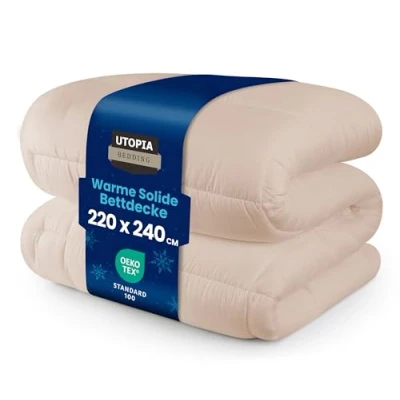 Abbildung von Utopia Bedding Bettdecke 220 x 240 cm, Ganzjahresdecke 370 GSM Füllung, atmungsaktive Schlafdecke, Steppdecke, Super Weiche Kuschelige (Beige)