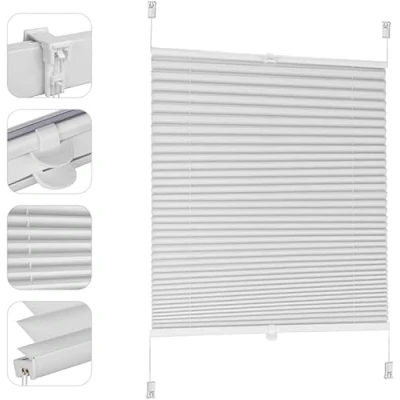 Abbildung von Sekey Plissee ohne Bohren Verdunkelung, Fenster Klemmfix Jalousie 60 cm breit, Verspannt Blickdicht Sonnenschutz Fensterollo, 60x210cm, Weiß