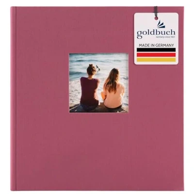 Abbildung von goldbuch 27908 Fotoalbum mit Bildausschnitt, Bella Vista, Erinnerungsalbum 30 x 31 cm, Foto Album 60 schwarze Seiten Pergamin Trennblättern, Fotobuch aus Leinen, Fuchsia
