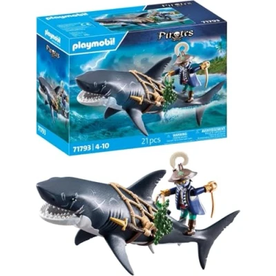 Abbildung von PLAYMOBIL Pirates Gefahr durch Riesenhai Piratenspielzeug Spielzeugfiguren Spielzeug für Kinder ab 4 Jahren 71793