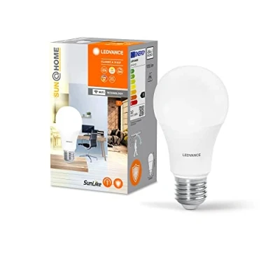 Abbildung von LEDVANCE SUN@HOME CLASSIC LED Lampe, weiß, 12W, 1055lm, Glühlampenform &amp; E27 Sockel, biodynamische Funktion, regulierbares Weißlicht (2700 6500K), dimmbar, App oder Sprachsteuerung, lange Lebensdauer