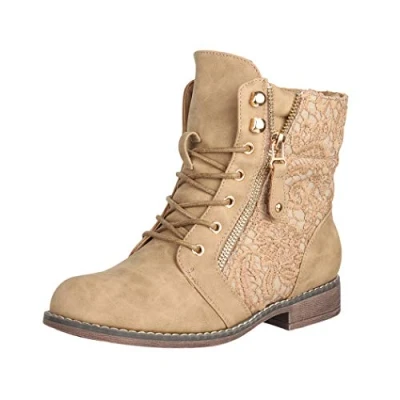 Abbildung von Elara Damen Stiefeletten Worker Boots Spitze Chunkyrayan B9812 KB Khaki 42