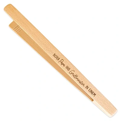 Abbildung von Papierdrachen Grillzange aus Holz zum Vatertag außergewöhnliches Vatertagsgeschenk mit Gravur Bester Papa und Grillmeister in Einem