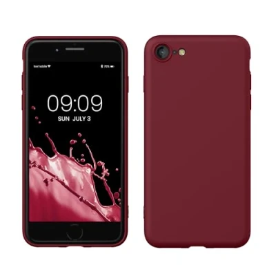Abbildung von kwmobile Hülle kompatibel mit Apple iPhone SE (2022) / (2020) 8 7 gummierte TPU Silikon Handyhülle Schutzhülle für kabelloses Laden Case in Rhabarber Rot