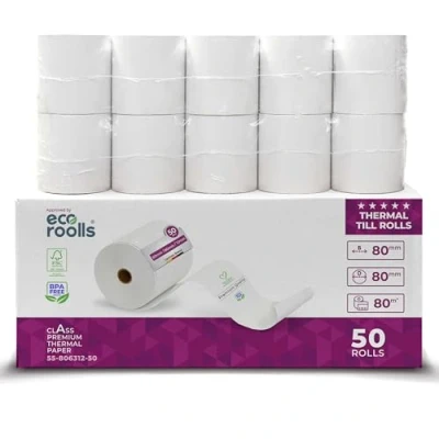 Abbildung von Thermorollen/Bonrollen/Kassenrollen 80mm x 80m 12mm (80x80x12) für alle gängigen Thermopapier Kassen Bondrucker BPA Frei (B: Ø80mm 50 Stück)