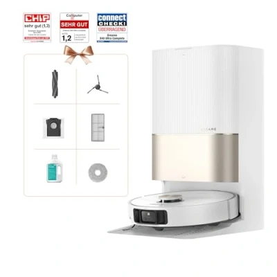 Abbildung von DREAME X40 Ultra Complete Saugroboter mit Wischfunktion, 12.000Pa Saugkraft, 70℃ Wischmopp, selbstreinigend, automatische Entleerung, automatisches Nachfüllen, Anti Wirrwarr und anhebbare Bürsten