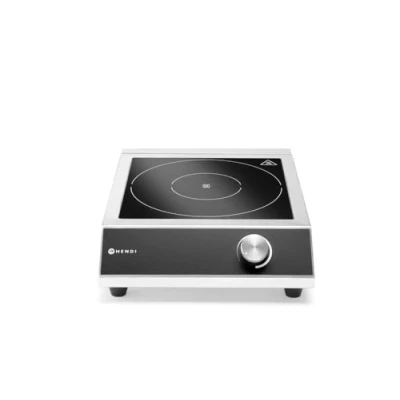 Abbildung von HENDI Induktionskocher, Modell 3500 M, Kochfeld, stufenlos verstellbarer Drehknopf, für Pfannen mit Bodendurchmesser ø120 bis ø260mm, 230V, 3500W, Silber, 327x425x(H)100mm, Edelstahl