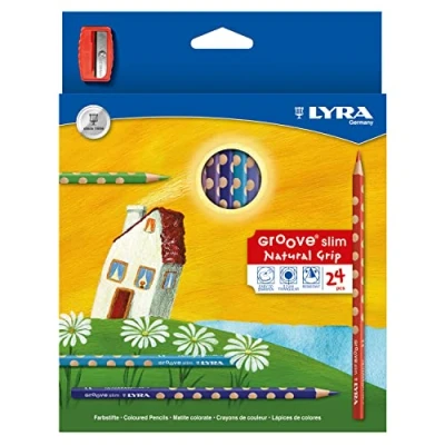 Abbildung von LYRA Groove Slim, Holzfarbstifte, dreiflächig, lackiert, Mine 3,3 mm, Kartonetui, sortierte Farben, mit Spitzer, 24 Stück