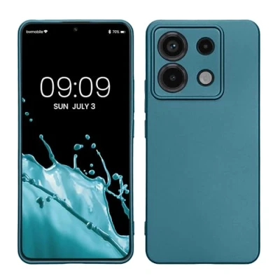 Abbildung von kwmobile Case kompatibel mit Xiaomi Redmi Note 13 Pro 5G / Poco X6 Hülle Schutzhülle aus Silikon metallisch schimmernd Handyhülle Metallic Karibikblau