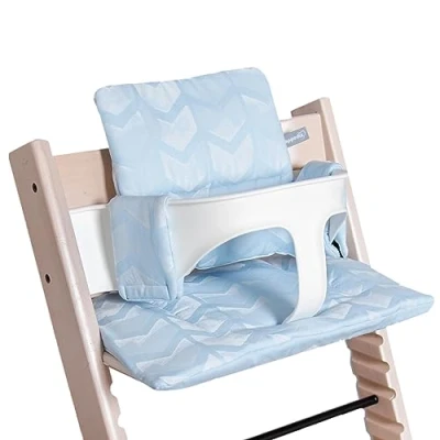 Abbildung von Hoppediz Hochstuhl Sitzkissen Set, passend für Stokke Tripp Trapp, 2 teilig, 100% Bio Baumwolle, Design Amsterdam aqua