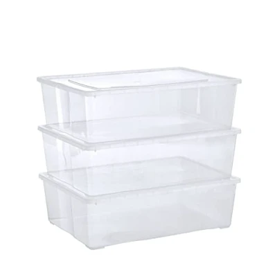 Abbildung von Grizzly Aufbewahrungsboxen 3 x 25 L large mit Deckel transparent Klarsichtboxen stapelbar Belüftung