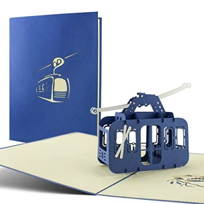 Abbildung von Ski Geschenk I Gondel als Pop Up Karte Gutschein für Skifahrer Wandern Wintersport Skiurlaub Reisegutschein T11