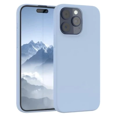 Abbildung von EAZY CASE Premium Silikon Handyhülle kompatibel mit iPhone 15 Pro Max Slimcover Kameraschutz und Innenfutter, Silikonhülle, Schutzhülle, Bumper, Handy Case, Hülle, Softcase, Hell Blau