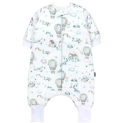 Abbildung von TupTam Baby Schlafsack mit Beinen und Ärmeln OEKO TEX zertifizierte Materialien, Winterschlafsack 2,5 TOG Unisex, Farbe: Heißluftballons Flugzeuge Mintgrün, Größe: 92 98