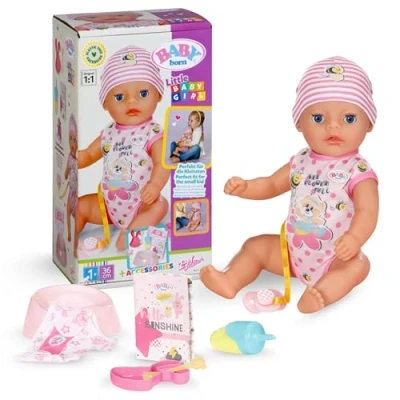 Abbildung von Baby Born Little Girl, Babypuppe mit 7 Funktionen für Kleinkinder ab 1 Jahr, funktioniert ohne Batterie, 36 cm große Puppe, 835333 Zapf Creation, Black