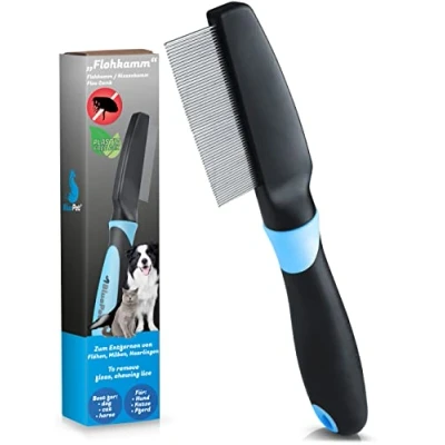 Abbildung von BluePet &quot;FlohGo&quot; Professioneller Flohkamm &amp; Läusekamm Für Hunde Katzen Sanft Sicher Dank Abgerundeter Zinken