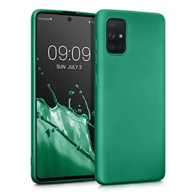 Abbildung von kwmobile Case kompatibel mit Samsung Galaxy A71 Hülle Schutzhülle aus Silikon metallisch schimmernd Handyhülle Metallic Dunkelgrün