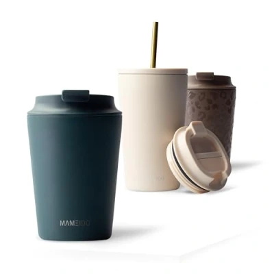 Abbildung von MAMEIDO Thermobecher 350ml, dichter Kaffeebecher to go aus Edelstahl doppelwandig isoliert, auslaufsicher, Coffee Becher warmhaltend (Ocean Bloom, 0,35l)