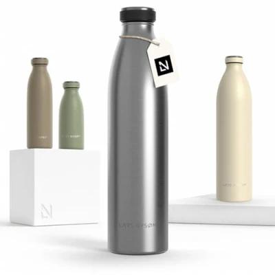 Abbildung von LARS NYSØM Edelstahl Trinkflasche 350ml, 500ml, 750ml, 1L, 1 5 liter Thermosflasche Kohlensäure geeignet Auslaufsichere Wasserflasche für Sport, Outdoor, Schule (Stainless Steel, 1000ml)