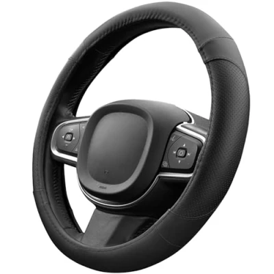 Abbildung von Upgrade4cars Lenkradbezug Leder Optik Schwarz Lenkradhülle Universal 37 38 cm für Sommer &amp; Winter Autozubehör Innenraum Geschenk Ideen Geschenke Frauen und Männer