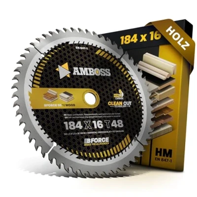 Abbildung von HM Kreissägeblatt 184x16 Z48 Wechselzahn für Holz Feinschnitt. AMBOSS WERKZEUGE® Sägeblatt 184mm komp. zu Black &amp; Decker 374456 N. BD 59. 229. 865. 865 C. E. EC. DN uvm.