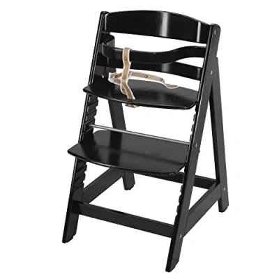 Abbildung von roba Treppenhochstuhl Sit Up III Mitwachsender Baby Hochstuhl ab 6 Monaten Kinderhochstuhl aus Holz schwarz Stuhl bis 50 kg belastbar, 1 Stück (1er Pack)