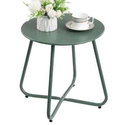 Abbildung von HollyHOME Balkontisch Patio Beistelltisch Outdoor, Runder Gartentisch Kleiner Couchtisch Nachttisch Metalltisch für Terrasse Wohnzimmer, Grün