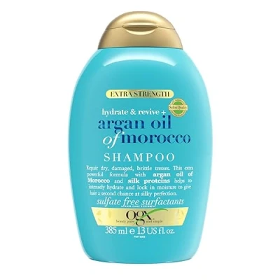 Abbildung von OGX Hydrate &amp; Revive Argan Oil of Morocco Shampoo (385 ml), feuchtigkeitsspendendes Haarpflege mit marokkanischem Arganöl, regenerierendes Repair ohne sulfathaltige Tenside