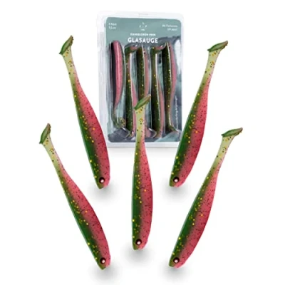 Abbildung von Zanderfang Glasaugen Gummifische Effektiver Köder für Zander und Barsch mit Fischaroma aromatisiert UV Aktivität 5er Set Dunkelgrün/Pink