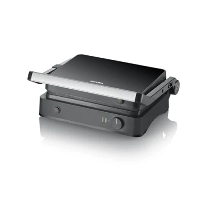 Abbildung von SEVERIN SEVINI Lite, Kontaktgrill für Fleisch, Fisch &amp; Gemüse, Keramikbeschichteter Sandwich Maker fettfreies Grillen, Indoor Grill bis zu 220C Hitze, 1.800 W, schwarz, KG 2398