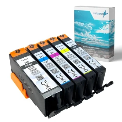 Abbildung von realpaper Bundle 5 Originale Canon Setup Druckerpatronen PGI 580/ CLI 581 passend für die Drucker Pixma TS705 TS6350 TS8350 TR8550 TS6150 TS8150 TS9150 TS8250 [+25 Blatt Fotopapier der Marke