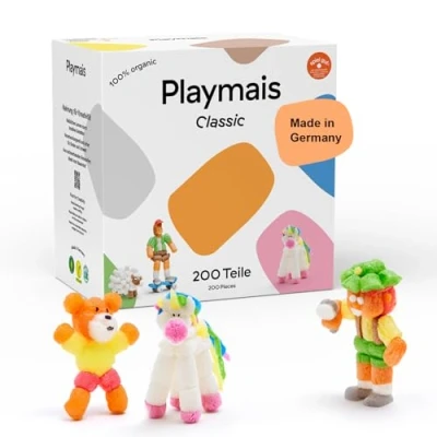 Abbildung von Playmais Basic 200 Teile Bastelset natürliches Spielzeug inkl. Schwämmchen vegan, verantwortungsvoll &amp; sicher für Kinder Umwelt ab 3 Jahren